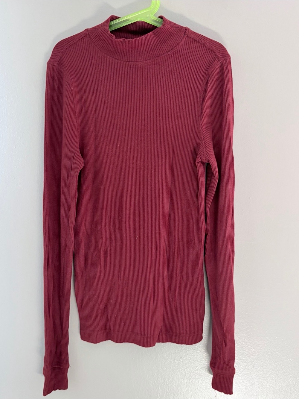 prAna Women's Ribbed Mock Neck Long Sleeve Top Small Burgundy
